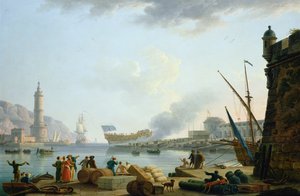Il varo della nave da guerra alla foce di un porto, 1781 da Claude Joseph Vernet