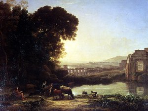 Bovini e Capre che bevono vicino a una rovina da Claude Lorrain