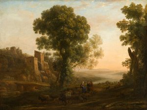 Paesaggio con contadini che tornano con i loro greggi