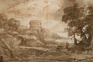 Paesaggio con torre rotonda e baia da Claude Lorrain