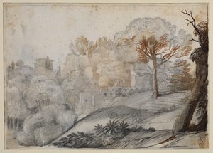 Paesaggio con alberi e edifici da Claude Lorrain
