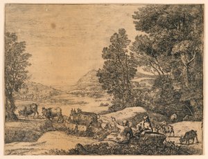 Pastore e pastorella che conversano in un paesaggio da Claude Lorrain