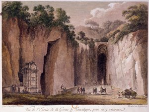 Vista della grotta di Pausilippe (Posillipo) (o "Grotta Vecchia"), vicino a Napoli. Disegno di Chatelet