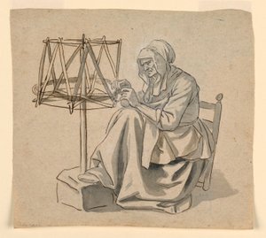 Disegno, Una vecchia che fila, 1810-30 da Claude Louis Desrais