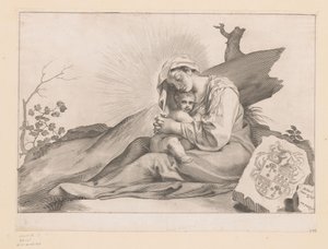 Maria con Bambino vicino a un ceppo d