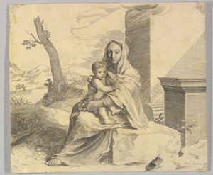Vergine e Bambino seduti su una roccia, 1659