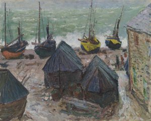 Barche sulla spiaggia a Étretat da Claude Monet