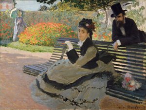 Camille Monet su una Panchina da Giardino da Claude Monet