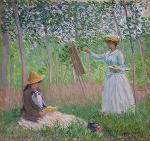 Nel bosco a Giverny: Blanche Hoschede al suo cavalletto con Suzanne Hoschede che legge, 1887 da Claude Monet