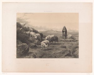 Pastorella con pecore nella pianura di Cantal (serie I pascoli) da Claude Thielley