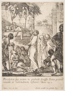 Guarigione del paralitico, Gesù Cristo prova guarendo un paralitico che ha il potere di... da Claude Vignon