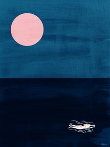 Stampa artistica astratta "Midnight Swim Pink Moon" con motivo oceanico da Claudia Spano'