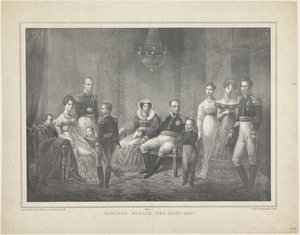Ritratto di famiglia di Guglielmo I Federico, re dei Paesi Bassi, Guglielmina di Prussia, i loro figli con le mogli, la loro figlia e quattro nipoti da Claudio Linati