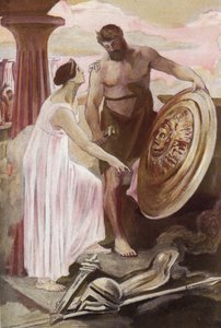 Lo scudo di Achille creato da Vulcano. Illustrazione di Clement Gontier (1876-1918) per 