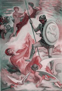 Venere ferita da Diomede mentre cerca di salvare suo figlio Enea. Illustrazione di Clement Gontier (1876-1918) per 