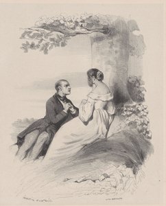 Uomo che propone a una donna il cui viso è nascosto dai capelli, ca. 1830-65