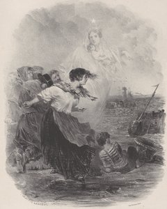 Donna vicino al mare con la Madonna, indicando una nave, ca. 1848-62