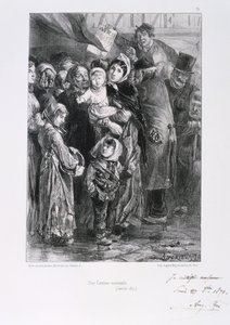 Guerra franco-prussiana 1870-1871. Assedio di Parigi 19 settembre 1870-28 gennaio 1871. Una cucina popolare a Parigi, gennaio 1871. Da una serie di litografie di Clement August Andrieux sulle Guardie Nazionali. Carenza di cibo Fame da Clément Auguste Andrieux