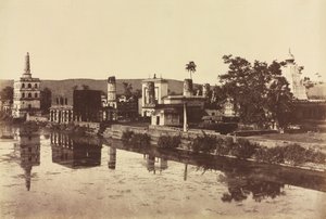 Serbatoio e templi a Bunshunkuree, c. 1857 da Col. Thomas Biggs