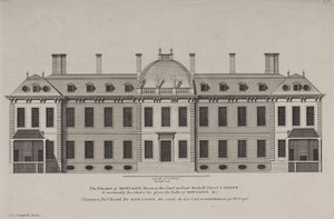Elevazione della Montague House verso la corte di Great Russell Street, Holborn, c.1725 (incisione)