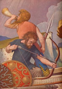 Le navi lunghe di re Alfredo sconfiggono i danesi 877, 1925-1927 da Colin Unwin Gill