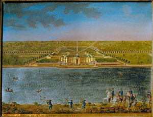 St. Hubert, residenza di caccia vicino a Parigi, costruita da Luigi XV ... (placca rettangolare in peltro, dorata e gualcata) da Compigne Compigne