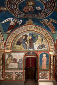 Diversi episodi della vita di San Benedetto: al centro “Il miracolo di San Placido” San Benedetto da Norcia, grazie all