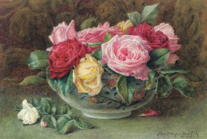 Natura morta con una ciotola di rose rosa, gialle e rosse, 1883