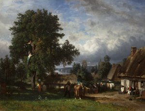 Raccolta di mele in Normandia, 1835-65 da Constant Emile Troyon