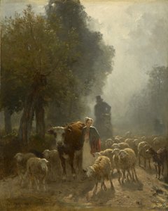 Andando al Mercato in una Mattina Nebbiosa da Constant Emile Troyon