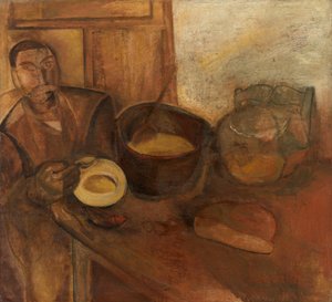 Uomo che mangia zuppa di latte