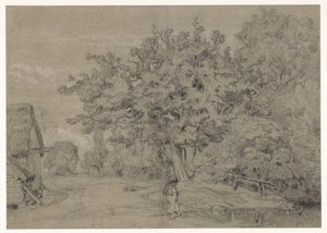 Vecchio albero vicino a una fattoria da Constant Troyon