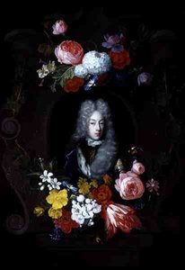Ritratto di un uomo circondato da una ghirlanda di fiori da Constantijn and Heem D.C.de Netscher