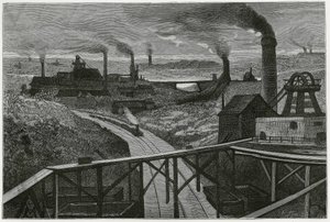 Estrazione del carbone e terrili (aspetti della contree boraine). Incisione di Constant Meunier, per illustrare la storia 
