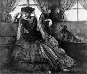 Una signora con il suo cane, XIX secolo da Constantin Guys