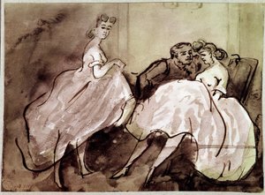 Due prostitute e una scena di seduzione. Cliente in un bordello. Disegno di Constantin Guys (1805-1892) XIX secolo. Parigi, Museo Carnavalet