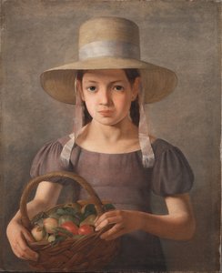 Una ragazza con frutta in un cesto da Constantin Hansen