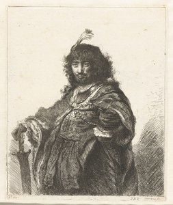 Autoritratto (?) con cappello piumato e sciabola abbassata