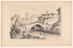 Ponte sul fiume in un villaggio di montagna da Constantinus Cornelis Huysmans