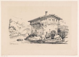 Casa e mulino ad acqua in un villaggio di montagna da Constantinus Cornelis Huysmans