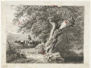 Paesaggio con albero spoglio e pastore da Constantinus Cornelis Huysmans