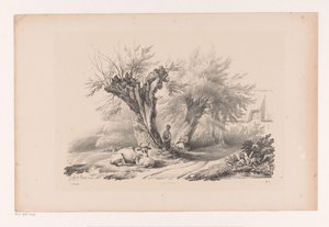 Strada di campagna con uomo e donna che riposano da Constantinus Cornelis Huysmans
