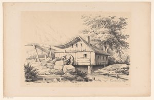 Mulino ad acqua in paesaggio montano da Constantinus Cornelis Huysmans