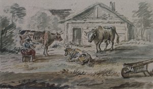 Bovini davanti a un cottage da Copplestone Warre Bamfylde