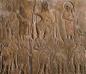 Rilievo che raffigura un imperatore romano deificato che riceve omaggio da nomadi egiziani