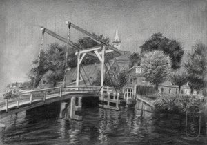 Schizzo di un ponte su un canale olandese