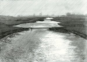 Schizzo di un paesaggio fluviale tranquillo