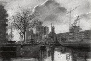 Schizzo del porto invernale di Rotterdam