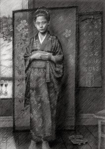 Ragazzo pensieroso in kimono da Corné Akkers
