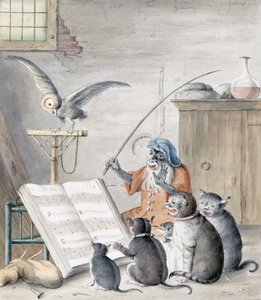 Concerto di gatti (incisione) da Cornelis (after) Saftleven